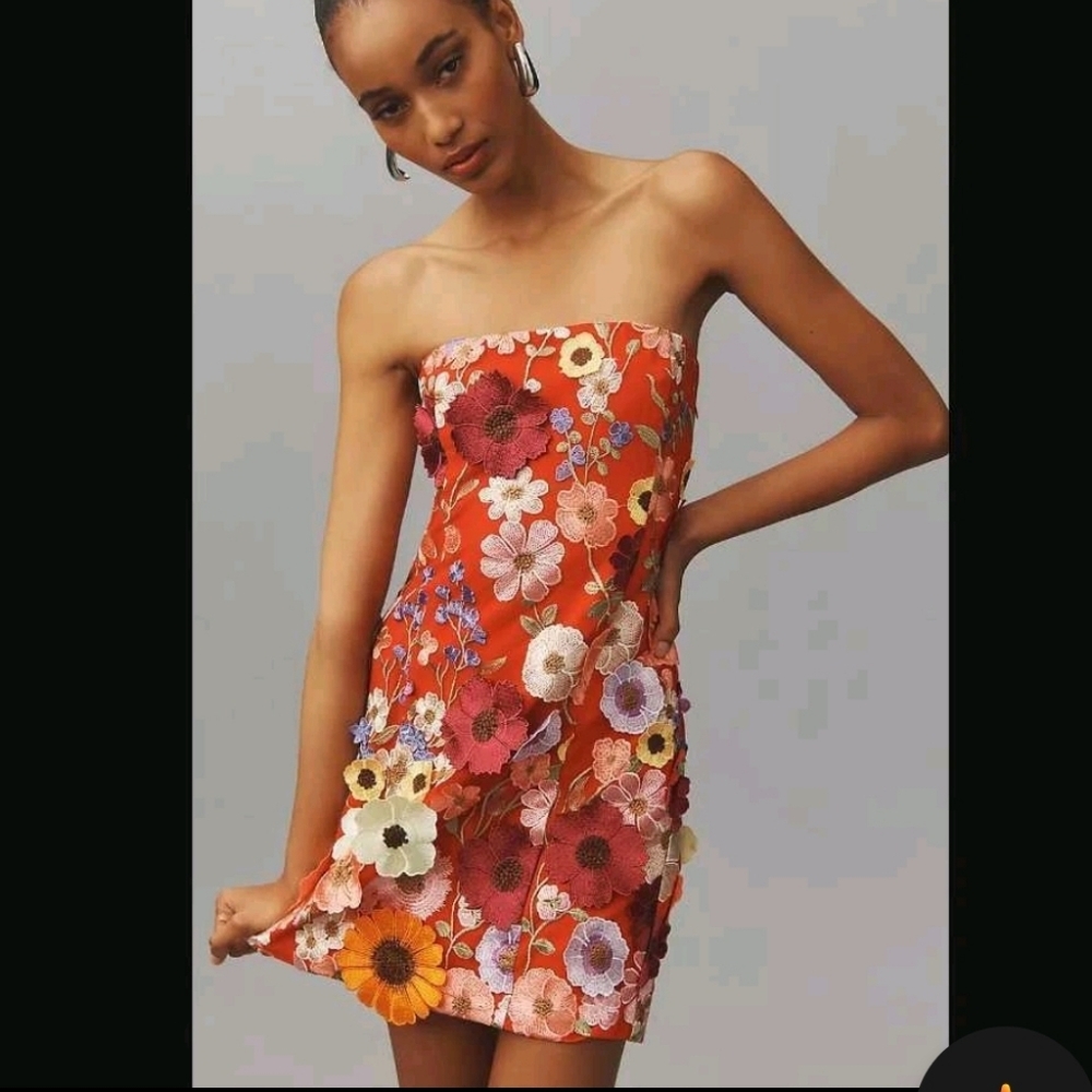 Anthropologie x Endless Rose strapless embroidered mini flower dress Large